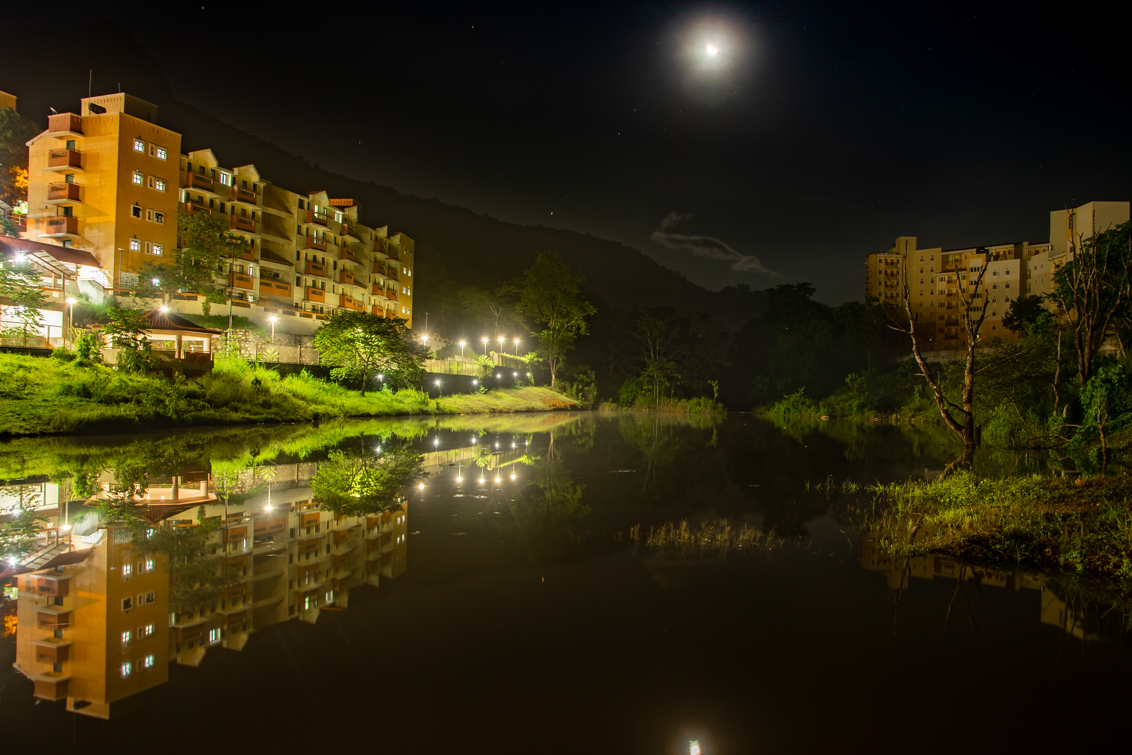 Hostel complex by the night.