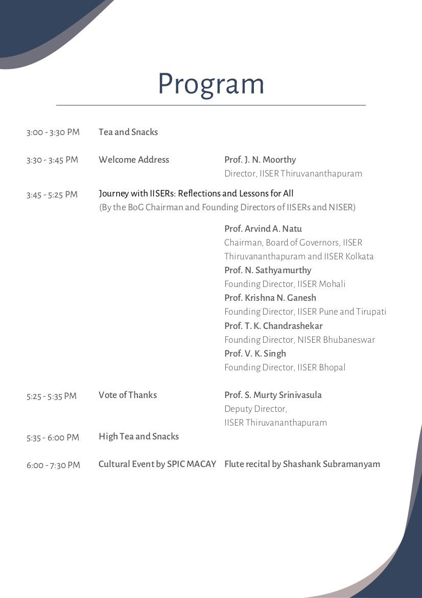 IISER TVM Foundation Day 2022 Flyer Page 2