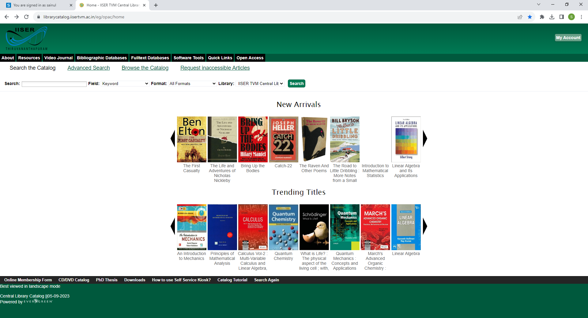 Screen Shot of Library Catalogue Portal